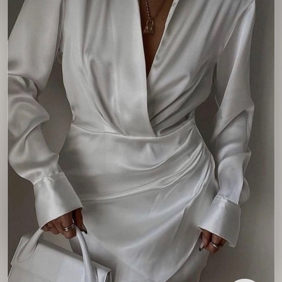 Zara White Wrap Front Satin Effect Dress - Picture 8 of 16